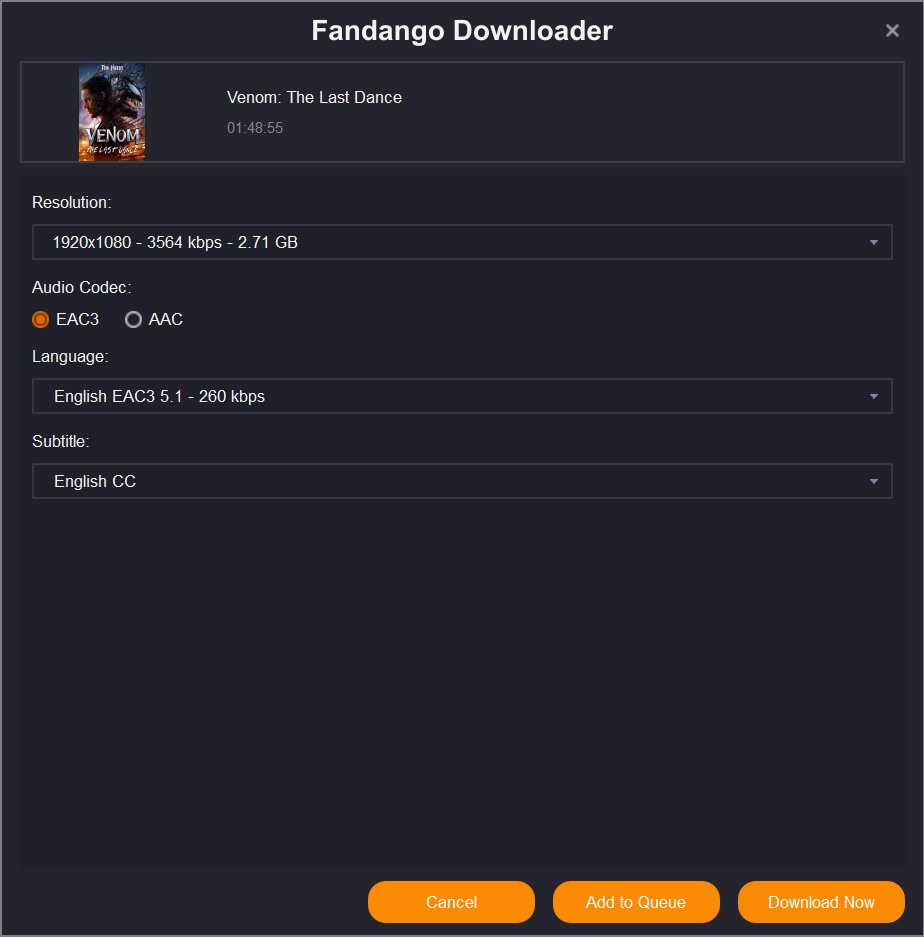 Set download options and click on the "Download Now" button.